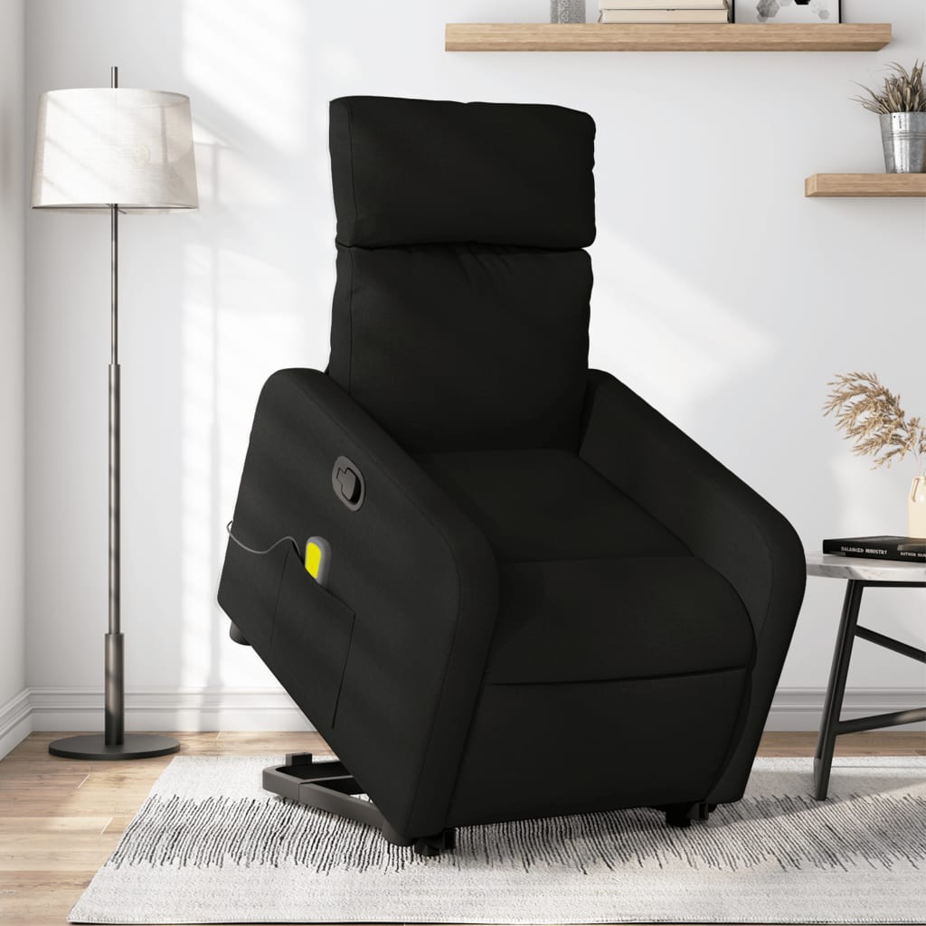 vidaXL Sillón reclinable de masaje elevable tela negro