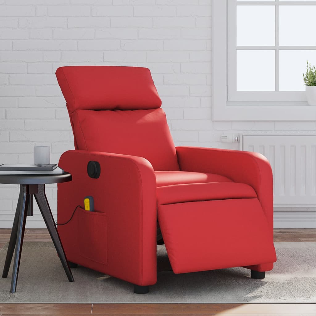 vidaXL Sillón de masaje reclinable eléctrico de cuero artificial rojo