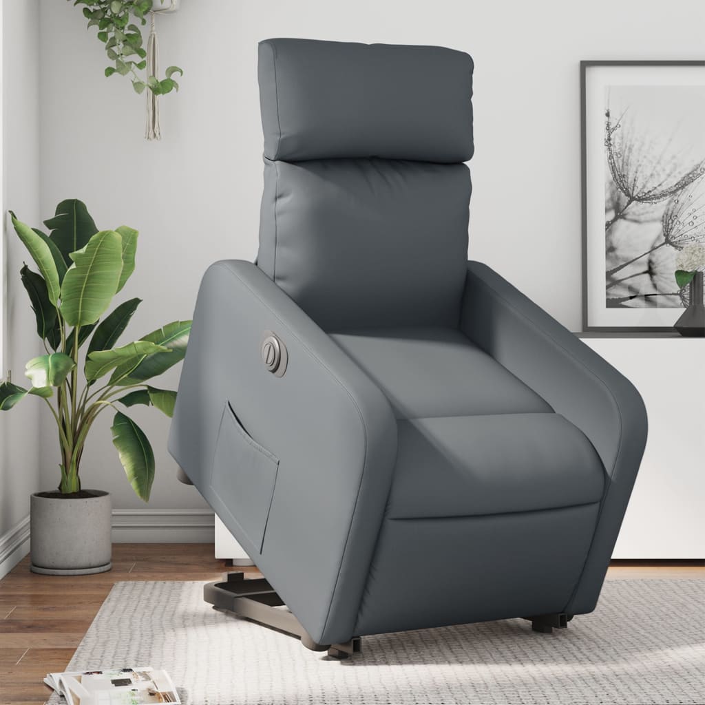 vidaXL Sillón reclinable elevable eléctrico de cuero sintético gris