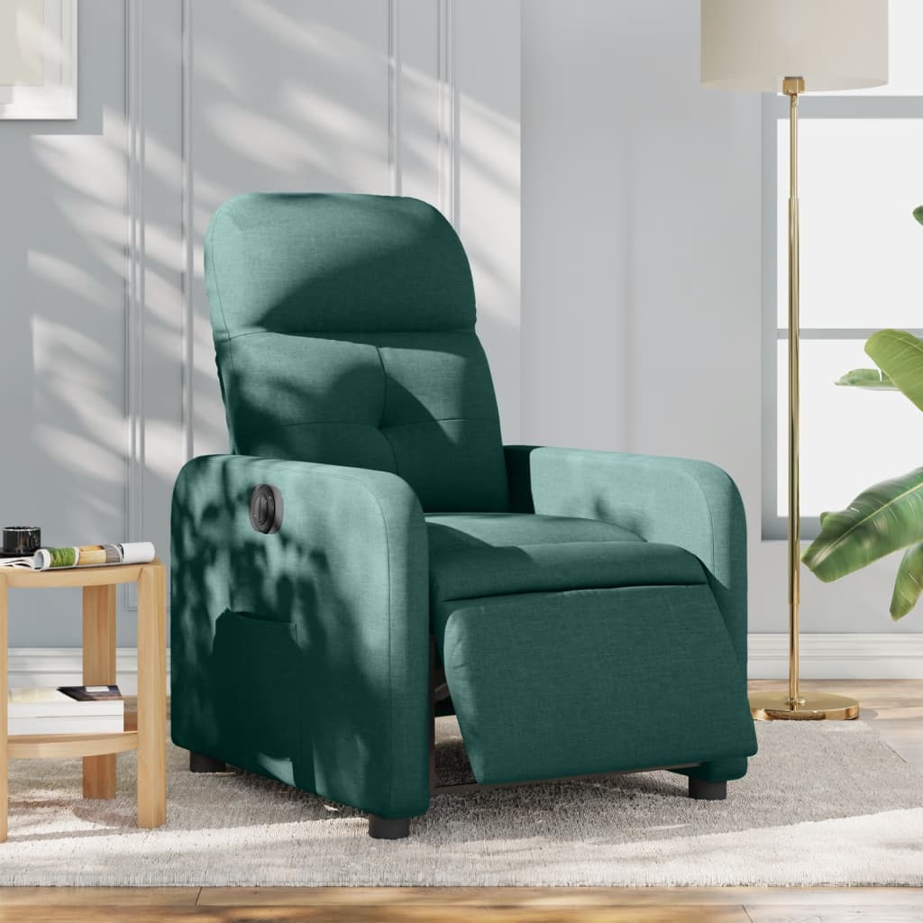 vidaXL Sillón reclinable eléctrico tela verde oscuro