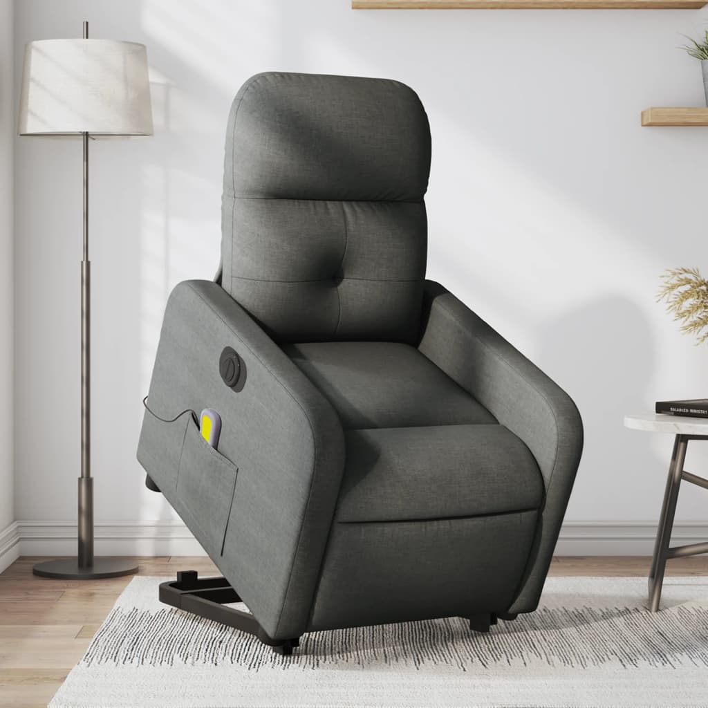 vidaXL Sillón de masaje eléctrico reclinable elevable tela gris oscuro