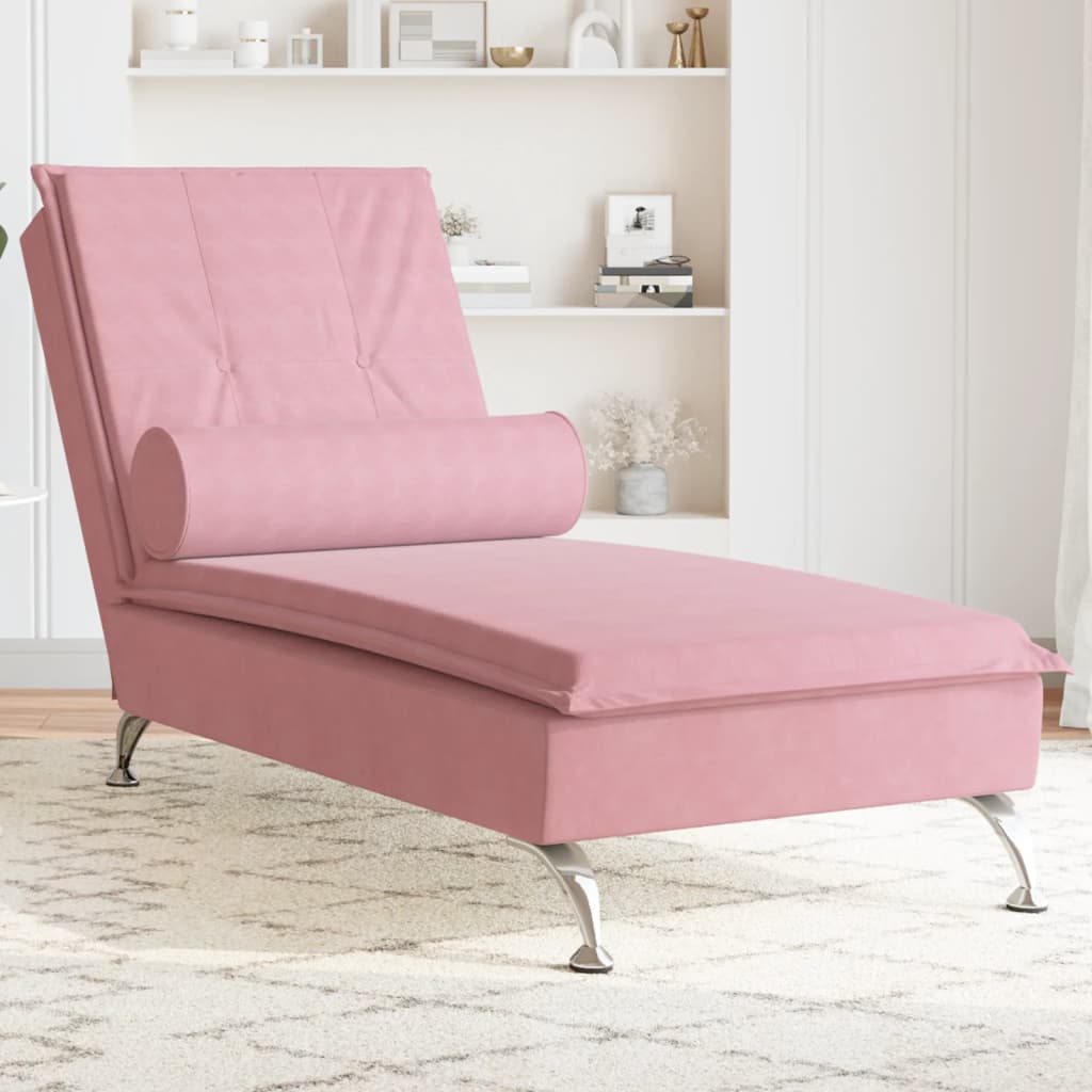 vidaXL Sofá diván de masaje con cojín de terciopelo rosa