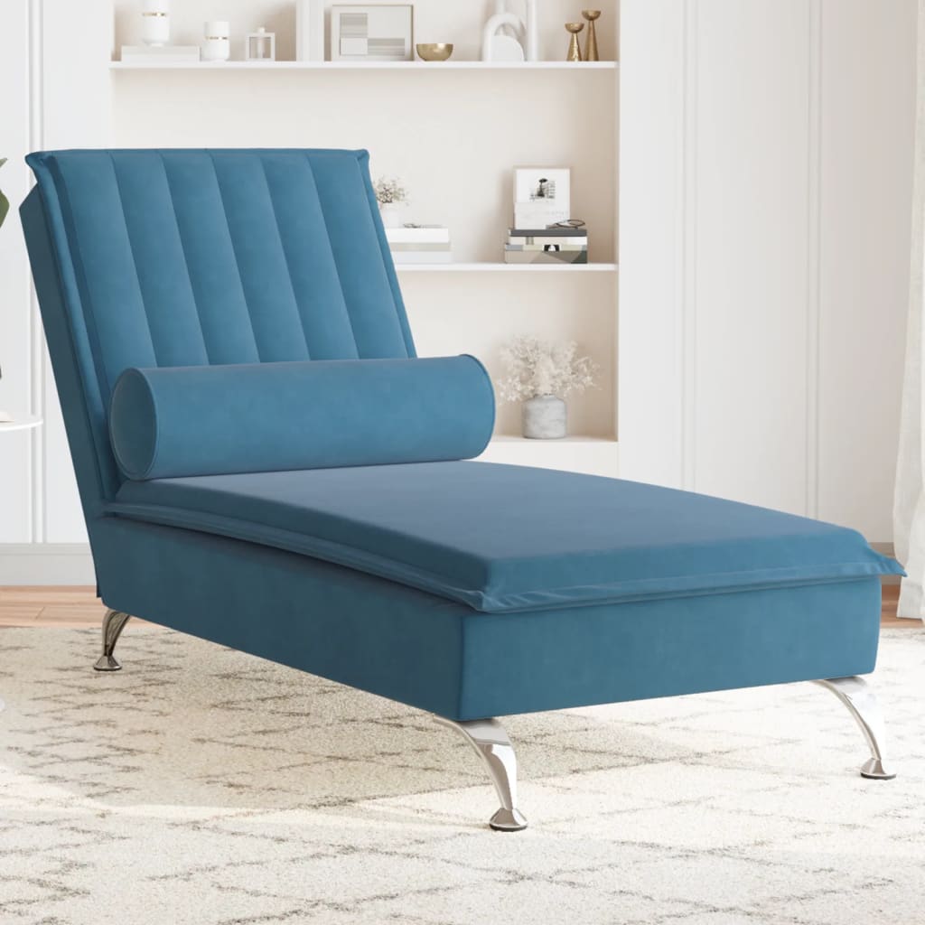 vidaXL Sofá diván de masaje con cojín de terciopelo azul