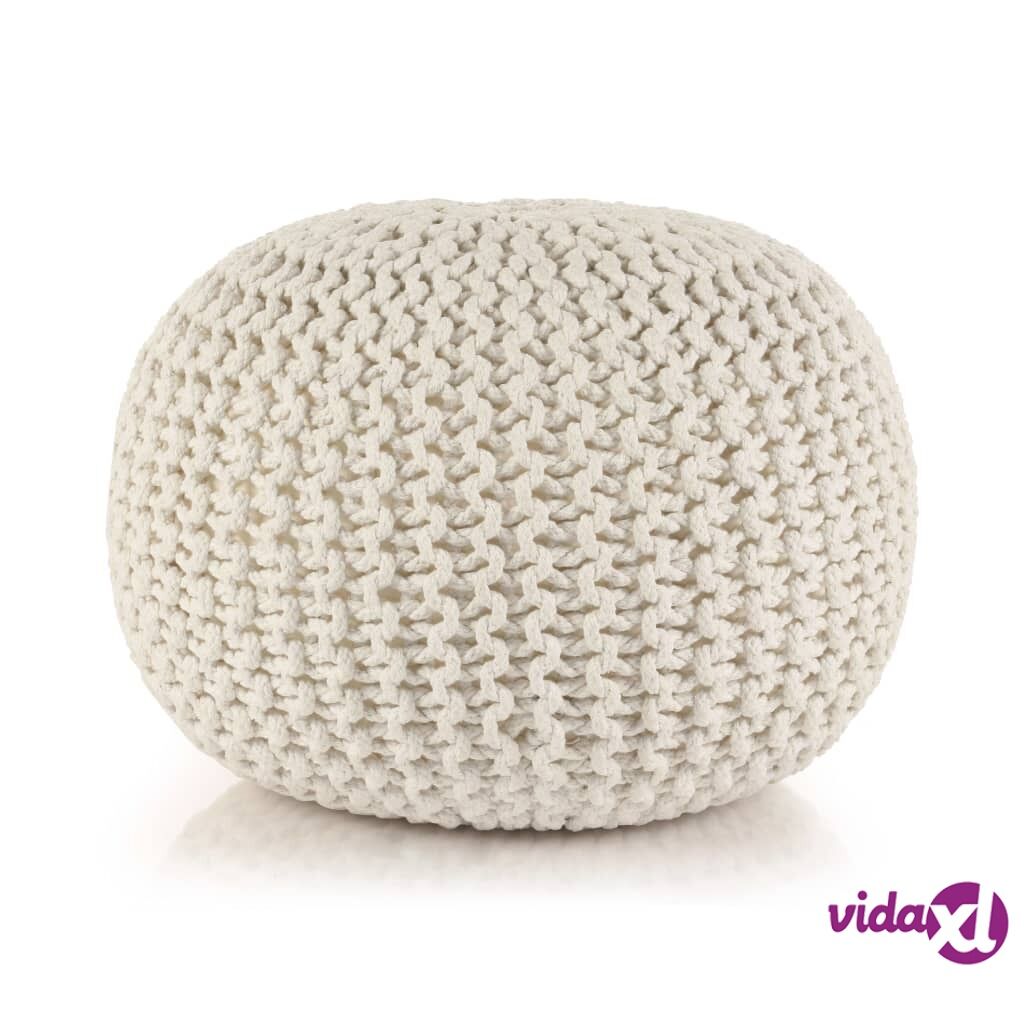 vidaXL Käsinpunottu pallorahi puuvilla 50x35 cm valkoinen