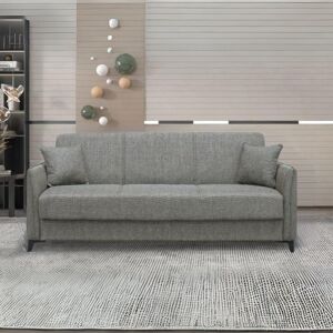 Toscohome Canapé lit avec rangement 3 places tissu gris tourterelle 225 cm - Aulne