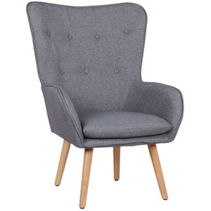 Toscohome Fauteuil en bois avec dossier enveloppant tissu gris - Kuril