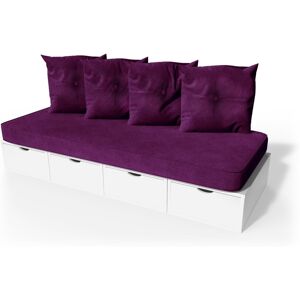 ABC MEUBLES Banquette cube 200 cm + futon + coussins - - Blanc - / - Blanc