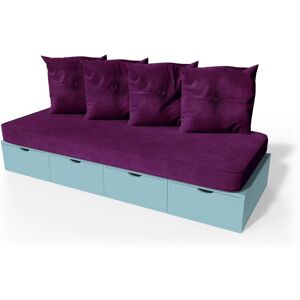 ABC MEUBLES Banquette cube 200 cm + futon + coussins - - Bleu Pastel - / - Bleu Pastel