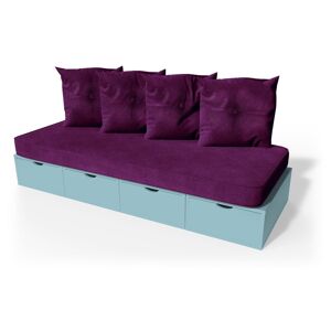 ABC MEUBLES Banquette cube 200 cm + futon + coussins - - Bleu Pastel