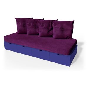 ABC MEUBLES Banquette cube 200 cm + futon + coussins - - Bleu foncé