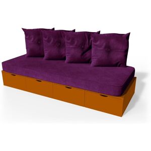 ABC MEUBLES Banquette cube 200 cm + futon + coussins - - Chocolat - / - Chocolat