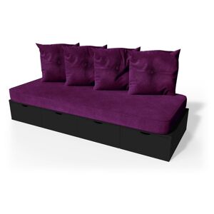 ABC MEUBLES Banquette cube 200 cm + futon + coussins - - Noir - / - Noir - Publicité