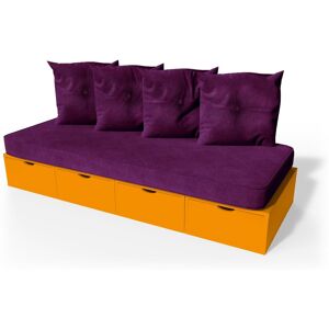 ABC MEUBLES Banquette cube 200 cm + futon + coussins - - Orange - / - Orange