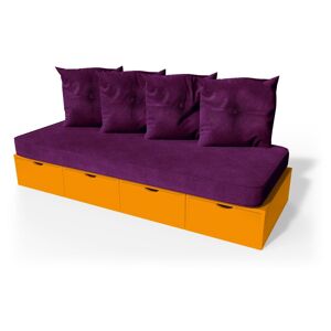 ABC MEUBLES Banquette cube 200 cm + futon + coussins - - Orange