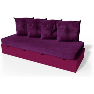 ABC MEUBLES Banquette cube 200 cm + futon + coussins - - Prune - / - Prune