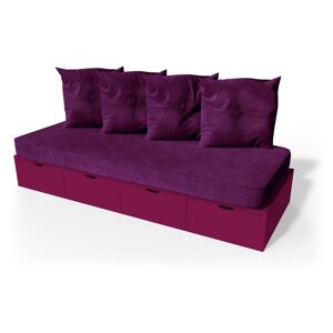 ABC MEUBLES Banquette cube 200 cm + futon + coussins - - Prune