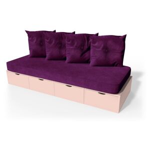 ABC MEUBLES Banquette cube 200 cm + futon + coussins - - Rose Pastel - / - Rose Pastel