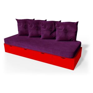 ABC MEUBLES Banquette cube 200 cm + futon + coussins - - Rouge - / - Rouge
