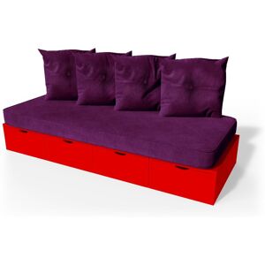 ABC MEUBLES Banquette cube 200 cm + futon + coussins - - Rouge