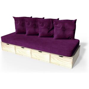 ABC MEUBLES Banquette cube 200 cm + futon + coussins - - Vernis Naturel - / - Vernis Naturel