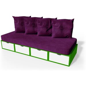 ABC MEUBLES Banquette cube 200 cm + futon + coussins - - Vert/Blanc - / - Vert/Blanc