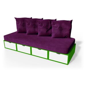 ABC MEUBLES Banquette cube 200 cm + futon + coussins - - Vert/Blanc