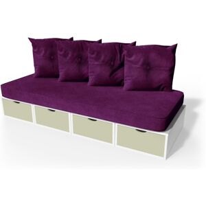 ABC MEUBLES Banquette cube 200 cm + futon + coussins - - Blanc/Moka - / - Blanc/Moka