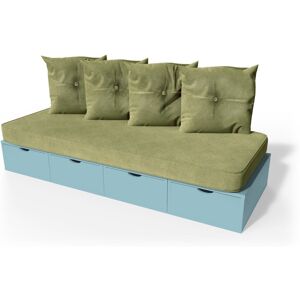 ABC MEUBLES Banquette cube 200 cm + futon + coussins - - Bleu Pastel