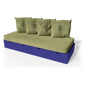 ABC MEUBLES Banquette cube 200 cm + futon + coussins - - Bleu foncé