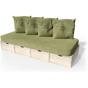 ABC MEUBLES Banquette cube 200 cm + futon + coussins - - Brut - / - Brut