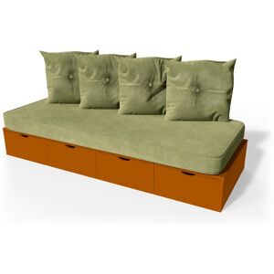 ABC MEUBLES Banquette cube 200 cm + futon + coussins - - Chocolat - / - Chocolat