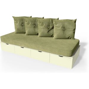 ABC MEUBLES Banquette cube 200 cm + futon + coussins - - Ivoire - / - Ivoire