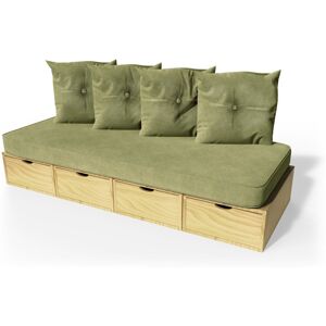 ABC MEUBLES Banquette cube 200 cm + futon + coussins - - Miel - / - Miel - Publicité