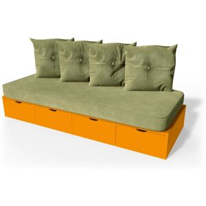 ABC MEUBLES Banquette cube 200 cm + futon + coussins - - Orange