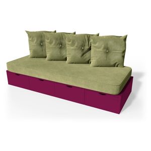 ABC MEUBLES Banquette cube 200 cm + futon + coussins - - Prune