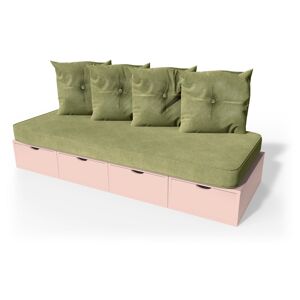 ABC MEUBLES Banquette cube 200 cm + futon + coussins - - Rose Pastel