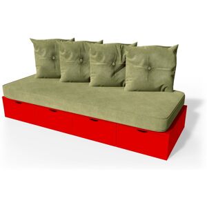 ABC MEUBLES Banquette cube 200 cm + futon + coussins - - Rouge