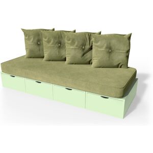 ABC MEUBLES Banquette cube 200 cm + futon + coussins - - Vert Pastel - / - Vert Pastel