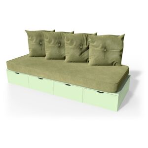 ABC MEUBLES Banquette cube 200 cm + futon + coussins - - Vert Pastel