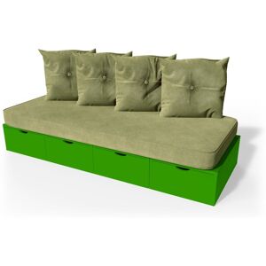 ABC MEUBLES Banquette cube 200 cm + futon + coussins - - Vert - / - Vert