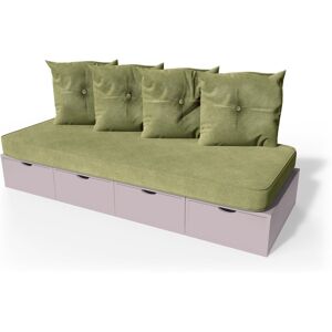 ABC MEUBLES Banquette cube 200 cm + futon + coussins - - Violet Pastel - / - Violet Pastel