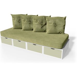 ABC MEUBLES Banquette cube 200 cm + futon + coussins - - Blanc/Moka