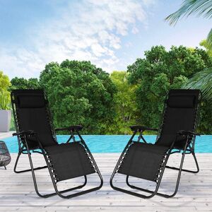 ID MARKET Lot de 2 fauteuils de jardin inclinables RELAX grand confort noir