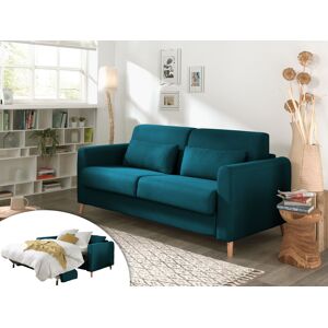 Lisa Design Timo Canapé 3 places convertible couchage quotidien matelas 12 cm en tissu Bleu canard