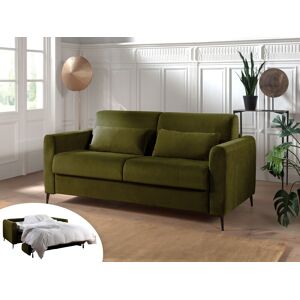 Lisa Design Owen canapé 3 places convertible couchage quotidien matelas 12 cm en velours Vert Olive