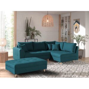 Lisa Design Rune canapé d'angle avec pouf d'appoint 4 places style scandinave droit Bleu canard - Publicité