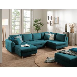 Lisa Design Rune canapé panoramique avec pouf d'appoint 7 places style scandinave droit Bleu canard