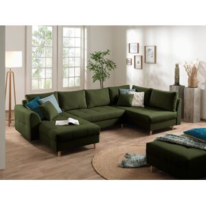 Lisa Design Rune canapé panoramique avec pouf d'appoint 7 places style scandinave droit Vert