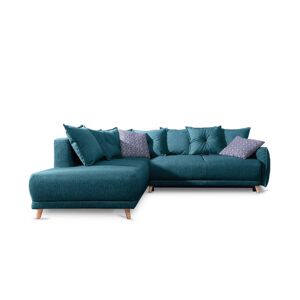 BestMobilier Lena canapé d'angle gauche convertible 5 places bleu canard style scandinave Bleu canard