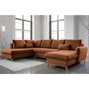 BestMobilier Lagom canapé d'angle panoramique convertible avec coffre en tissu 7 places gauche Rouille